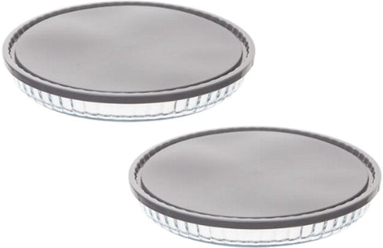 Keepeat Ovenschaal - Glazen Ovenschaal met Deksel - Set van 2 - Oven- & Magnetronbestendig - 4.5L - Borosilicaat Glas - Ø27cm - Grijs & Transparant