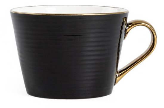 Homla - Renne Mok - Grote Koffiemok - Theemok - Cappuccino Mok - Vaatwasser Bestendig - 450 ml - Keramiek - 15 x 12 x 9 cm - Zwart