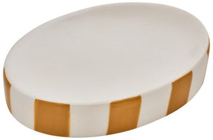 Zeepbakje Strio Keramiek - 13.3 cm Tarwe – Stijlvol Badkameraccessoire - Zeephouder - Gele strepen - Zeep bakje - Keramisch