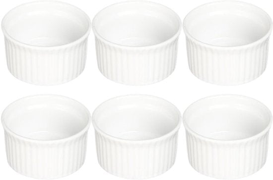 Ramequin Set - Keramische Ovenschaaltjes - Set van 6 - Soufflé Schaaltjes van Steengoed - Crème Brûlée Bakjes - Oven & Magnetron Bestendig - 200ml - Ø9 x 4.8 cm - Wit