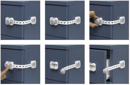 SIPO Kast- en Ladebeveiliging - Babyproof Sloten Set - Smart Lock of Snap-Lock - Set van 6 per doos - Snap-Lock kast- en Ladesloten - Set van 10 per doos - Kinderbeveiliging met 3M Tape - Wit