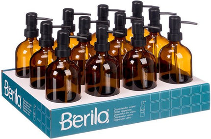 Zeepdispenser Glas - Kristal Zeepdispenser - Handzeep Pompje met Zwarte Pomp - Navulbare Lotion Dispenser - Badkamer Accessoire - Rond - 500ml - 7.4 x 9.5 x 21.4 cm - Bruin