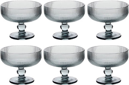 IJsschalen - IJsbeker - IJscoupe - Set van 6 – Glazen Dessertkommen - Kommen voor IJs, Desserts, Fruit & Snacks - Vaatwasserbestendig - 340 ml - Grijs
