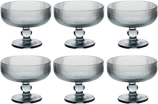 IJsschalen - IJsbeker - IJscoupe - Set van 6 – Glazen Dessertkommen - Kommen voor IJs, Desserts, Fruit & Snacks - Vaatwasserbestendig - 340 ml - Grijs