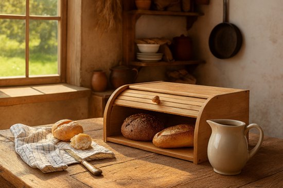 MPLCo - Bamboe Broodtrommel met Roldeksel - Broodtrommel voor Brood, Bolletjes & Gebak - Houten Brooddoos met Schuifdeksel - Ruime Broodbewaarbox - 40 x 27.5 x 17.5 cm - Bruin