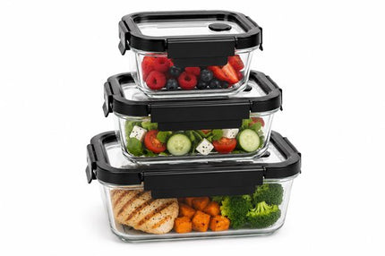Vershoudbakjes Glas Set van 6 - Meal Prep Bakjes - Glazen Lunchbox met Deksel - 0.32L, 0.37L & 0.5L