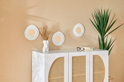 Wandspiegels - Badkamerspiegels - Set van 3 - Ronde Wandspiegels - MDF Decoratieve Spiegels - Moderne Wanddecoratie voor Woonkamer, Hal, Slaapkamer & Badkamer - Ø25 cm - Wit