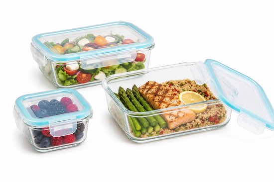 Glazen Vershoudbakjes Set van 3 - Meal Prep Bakjes Glas - Diepvriesbakjes met Deksel - 330ml, 800ml en 1730ml