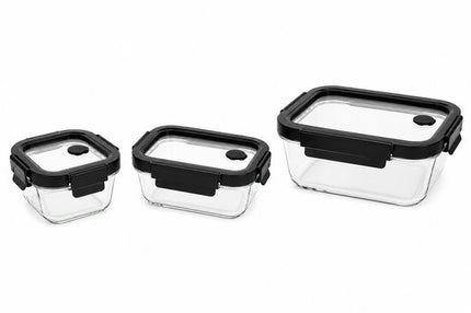 Vershoudbakjes Glas Set van 3 - Meal Prep Bakjes - Glazen Lunchbox met Deksel - 0.32L, 0.37L & 0.5L