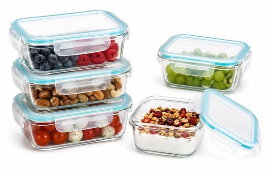 Vershoudbakjes Glas Set van 5 - Kleine Meal Prep Bakjes 330ml - Glazen Diepvriesbakjes met Deksel - Lunchbox Snackbakjes