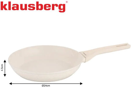 Klausberg - Pannenset - Koekenpan 24cm & Steelpan 16cm met Deksel - Marble Anti-aanbaklaag - Inductie Geschikt - Aluminium Kookgerei Set - Crème