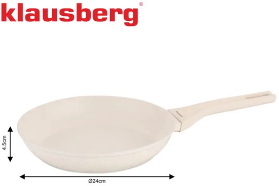 Klausberg - Pannenset - Koekenpan 24cm & Steelpan 16cm met Deksel - Marble Anti-aanbaklaag - Inductie Geschikt - Aluminium Kookgerei Set - Crème