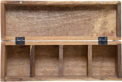Atmosphera Theedoos - bruin - 4-vaks - mango hout - 32 x 10 cm - Theezakjes doos/kist