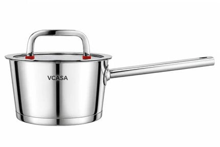 Steelpan 16 cm, 1,6 liter, rvs met glazen afgietdeksel en maataanduiding