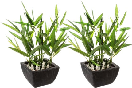 Kunstplant bamboe in zwarte pot, set van 2, 26 cm hoog