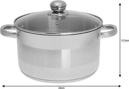 Kinghoff 4331 kookpan 24 cm, 6 liter, rvs met glazen deksel, alle warmtebronnen