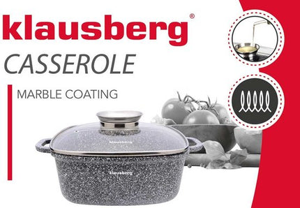 Klausberg braadpan 26 cm met marmerlook coating en glazen deksel, 5,5 liter