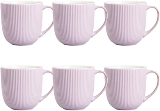 Homla - Mok - Koffiemok - Theemok - Set van 6 - Grote Beker - Vaatwasserbestendige Mok - Moderne Serviesmok - Keramiek - 350ml - Paars