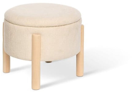 Atmosphera - Opbergkruk Elki Ø 45.5 cm Wit Chenille - 37 cm Hoog - met opbergruimte - Poef - Zitkrukje - Bijzettafel - Zitpoef