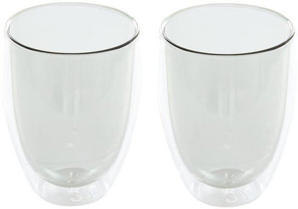 Dubbelwandige Glazen Mokken Set van 2 - 350 ml - Isolerende Theemok of Koffiemok Zonder Oor - Dubbelwandig Glas - Grijs