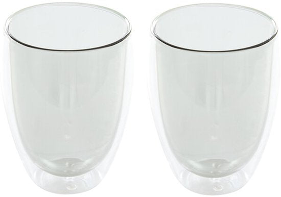 Dubbelwandige Glazen Mokken Set van 2 - 350 ml - Isolerende Theemok of Koffiemok Zonder Oor - Dubbelwandig Glas - Grijs