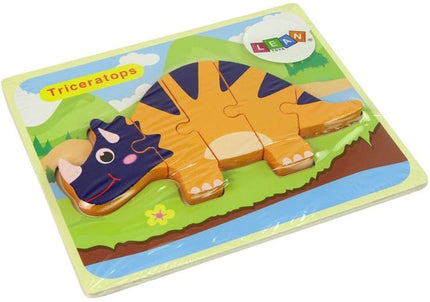 Lean Toys Houten Puzzel – Dinosaurussen Triceratops & Ankylosaurus – Oranje