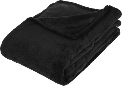 Atmosphera Plaid deken - 2x - zwart - polyester - 130 x 180 cm - Bankdeken - Fleece plaid