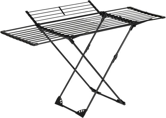 KINGHoff - Droogrek - Opvouwbaar Wasrek Verstelbaar - Staand Wasdroogrek - Inklapbaar Kledingrek - Wasrek voor Binnen en Balkon - Max. 20 kg - 108–180 x 96 x 101 cm - Zwart