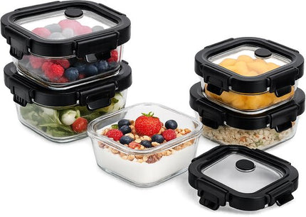 Vershoudbakje Glas 320ml - Meal Prep Bakje - Glazen Lunchbox met Deksel - Vierkant
