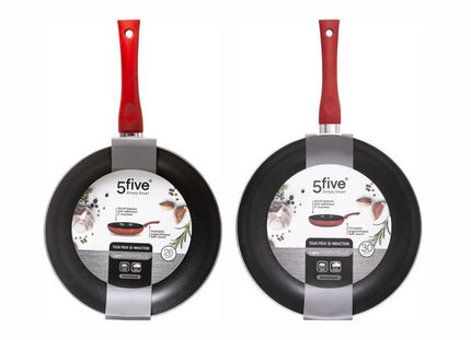 Set van 2 Rood/Zwarte Koekenpannen – Geschikt voor Alle Kookplaten (Incl. Inductie) – 26 cm + 31 cm – Anti-Aanbaklaag – Bakelieten Handvat
