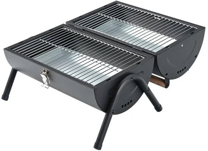 KINGHoff Grill - Draagbare Houtskoolbarbecue Grill - Camping BBQ met Deksel - Opvouwbare Tafelgrill - Reis BBQ met Ventilatie - Compacte Barbecue voor Balkon & Camping - Gepoedercoat Staal - ca. 41 x 25 x 38 cm - Zwart