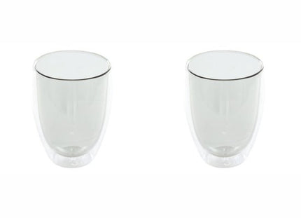 Dubbelwandige Glazen Mokken Set van 2 - 350 ml - Isolerende Theemok of Koffiemok Zonder Oor - Dubbelwandig Glas - Grijs