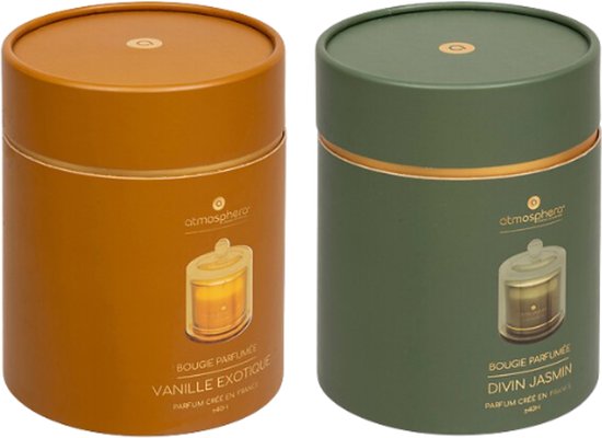 ILAE Geurkaars - Geurkaars in Glazen met Deksel - Set van 2 - Vanilla & Jasmine - Scented Candles - Luxe Woondecoratie - 240g - Ø10.8 x 13.8 cm - Amber & Green Glas