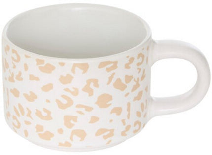 Leopardi Mokken Set van 4 - Luipaardenprint - 20 cl - 2x Caramel Bruin, 2x Wit/Beige - Kopjes voor Koffie en Thee - Panterprint - Theemokken set