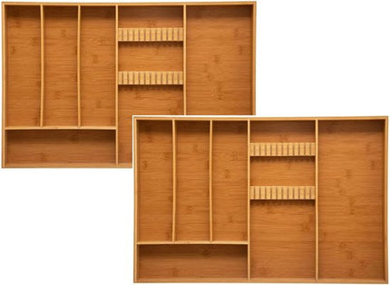 Set van 2x stuks 5five bestekbak/keuken organizer 6-vaks - bamboe - 38 x 58 cm - besteklade