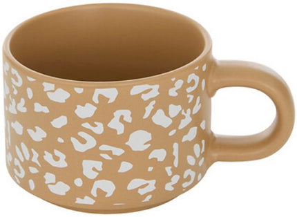 Leopardi Mokken Set van 4 - Luipaardenprint - 20 cl - 2x Caramel Bruin, 2x Wit/Beige - Kopjes voor Koffie en Thee - Panterprint - Theemokken set