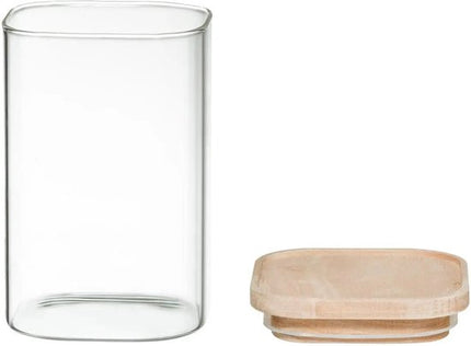 Set van 4 voorraadbussen/voorraadpotten glas met houten deksel - 500 ml - 1000 ml - Voorraadpotten met luchtdichte deksel