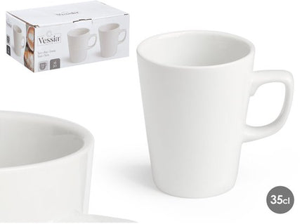 Mok - Koffiemok - Theemok - Porseleinen - Set van 6 - Stevige en Durzaam - 350ml - 8,7 x 12 x 8 cm - Wit