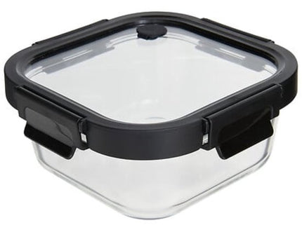 Vershoudbakjes - Set van 4 - Bewaarbakjes met Deksel - Magnetronbestendige Lunchbox - Voedselcontainer - Vierkante - 750ml - Borosilicaat Glas - 17.2 x 17.2 x 7.3 cm - Transparante en Zwart Deksel