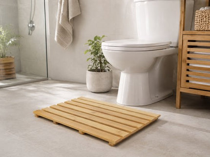 Bamboe badmat antislip met rubberen voetjes, 55 x 35,5 cm, naturel