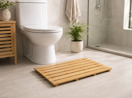 Bamboe badmat antislip met rubberen voetjes, 55 x 35,5 cm, naturel