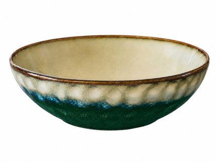 MPLCo - Keramische Kom - Serveerschaal - Ontbijtkom - Soepkom - Saladeschaal - Vaatwasserbestendig - Oven en Magnetron - Organische Vorm - Keramiek - 500 ml - Ø18 cm - Groen en Grijs
