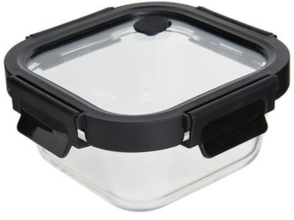 Vershoudbakjes - Set van 4 - Bewaarbakjes met Deksel - Magnetronbestendige Lunchbox - Voedselcontainer - Vierkante - 500ml - Borosilicaat Glas - 15.2 x 15.2 x 6.9 cm - Transparante en Zwart Deksel