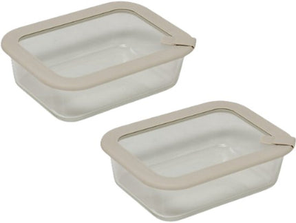 2-Delige - Vershoudbakjesset - Meal Prep Bakjes - Lunchbox - Rechthoekige Bewaardozen van Borosilicaatglas - Magnetron- & Vaatwasserbestendig - 950ml - 20.3 x 15.2 x 6.2 cm - Transparant met Grijs Deksel