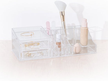 5Five Make-up organizer - 19 vakken en 2 lades - transparant - 30 x 9 cm - kunststof - Nagellak houder - Make-up houder - Organizers