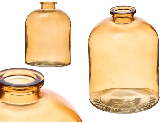 Glazen Pot - Voorraadpot Glas - Keuken Opslag Pot - Glazen Pot met Deksel - Rond Glas Bewaarpotje - 300g - 9 x 9 x 12 cm - Amber