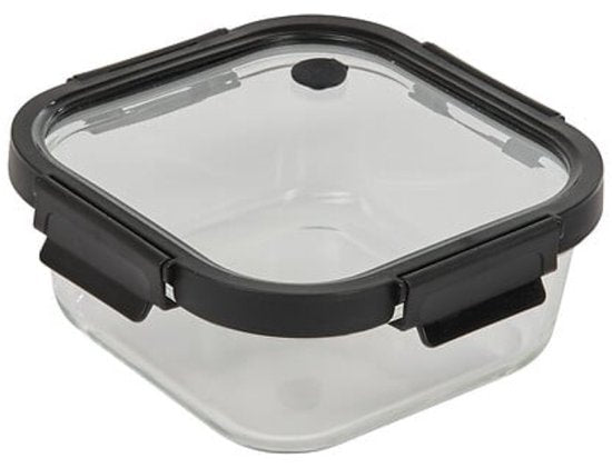 Vershoudbakjes - Set van 2 - Bewaarbakjes met Deksel - Magnetronbestendige Lunchbox - Voedselcontainer - Vierkante - 1.1 Liter - Borosilicaat Glas - 19.3 x 19.3 x 8.1 cm - Transparante en Zwart Deksel