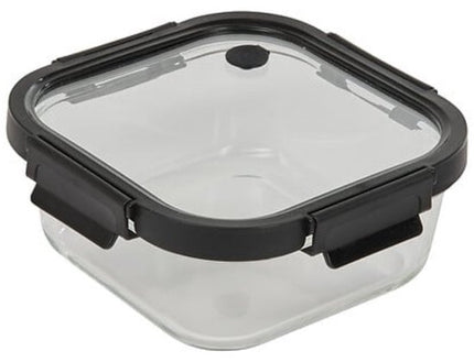 Vershoudbakjes - Set van 4 - Bewaarbakjes met Deksel - Magnetronbestendige Lunchbox - Voedselcontainer - Vierkante - 1.1 Liter - Borosilicaat Glas - 19.3 x 19.3 x 8.1 cm - Transparante en Zwart Deksel