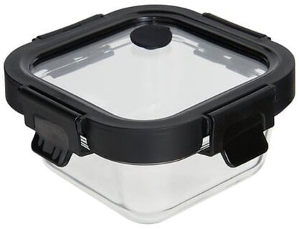 Vershoudbakjes - Set van 4 - Bewaarbakjes met Deksel - Magnetronbestendige Lunchbox - Voedselcontainer - Vierkante - 320 ml - Borosilicaat Glas - 13 x 13 x 6.2 cm - Transparante en Zwart Deksel