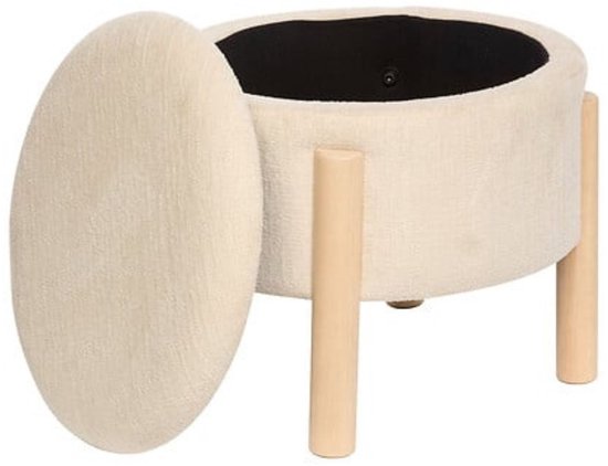 Atmosphera - Opbergkruk Elki Ø 45.5 cm Wit Chenille - 37 cm Hoog - met opbergruimte - Poef - Zitkrukje - Bijzettafel - Zitpoef